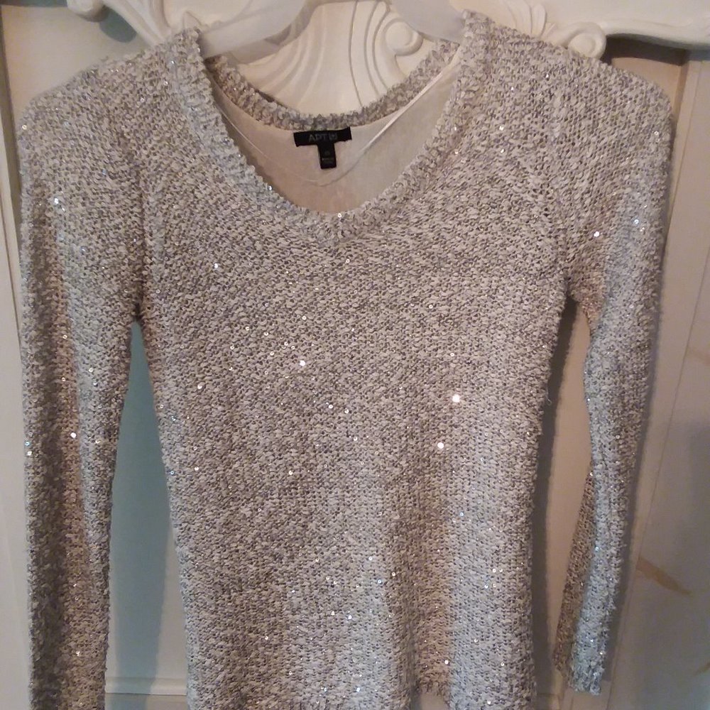 Apt. 9 Silver Sequin V-Neck Sweater